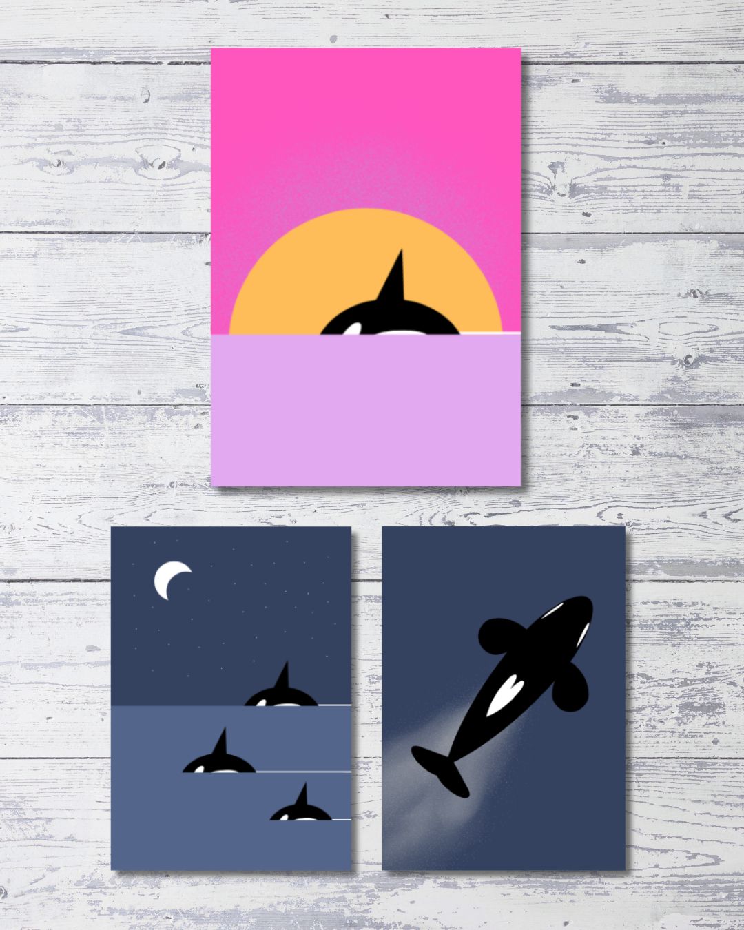 Pink Orca Whale at Sunset Limited Art Print 'Sundown'