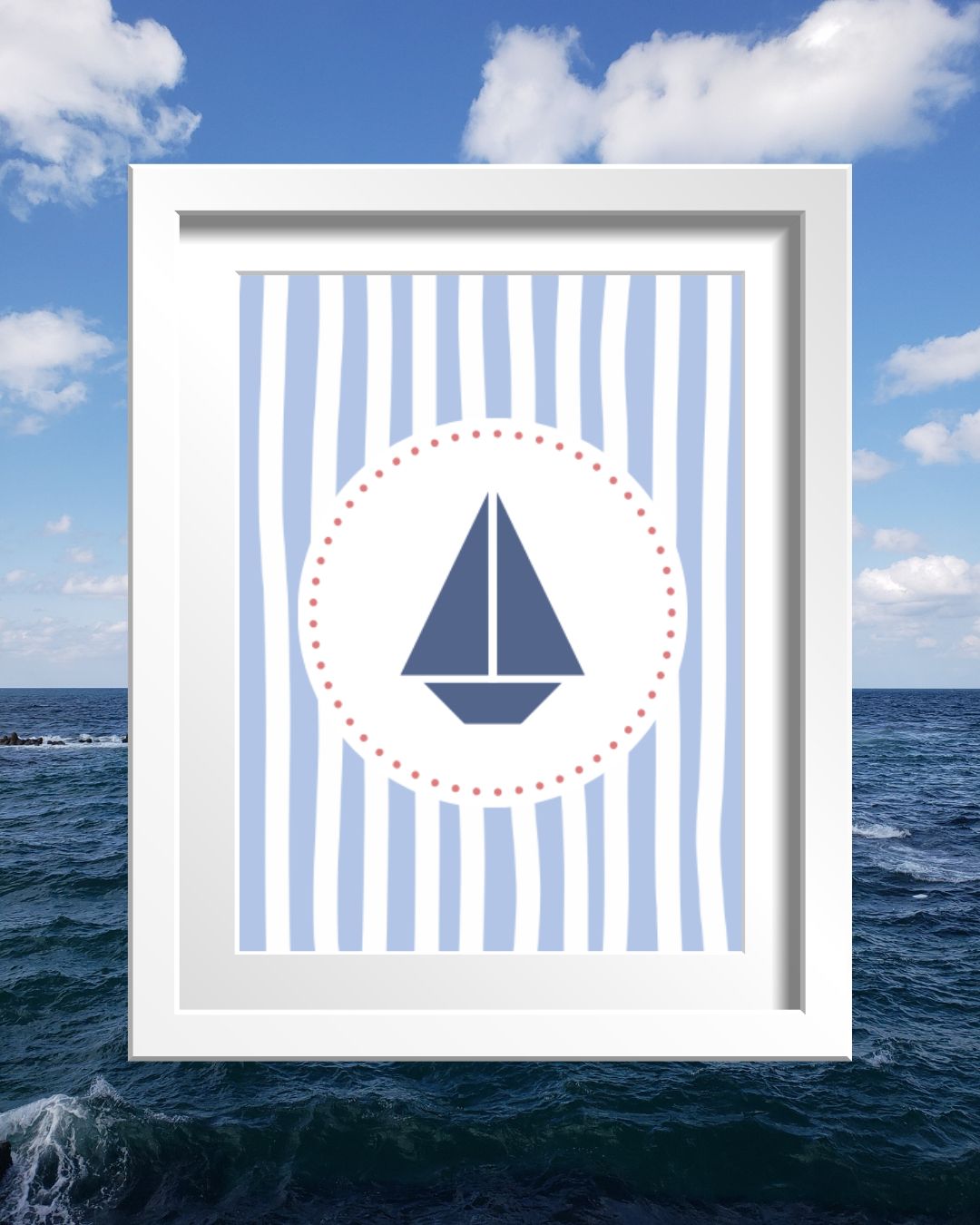 Blue Boat Striped Limited Art Print 'Sailor'