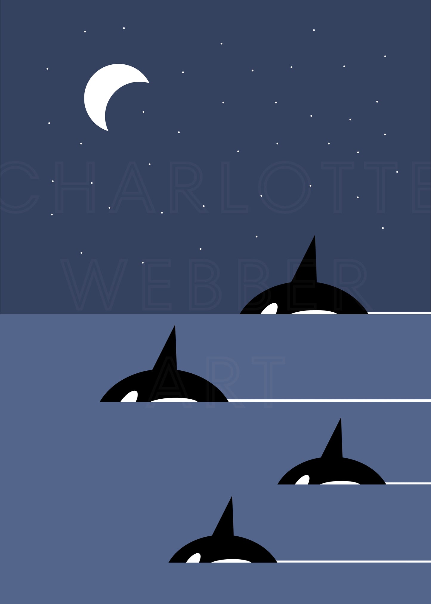 Digital Print of Pod of Orca Whales with Four Members A4 Art Print 'Four Pack'