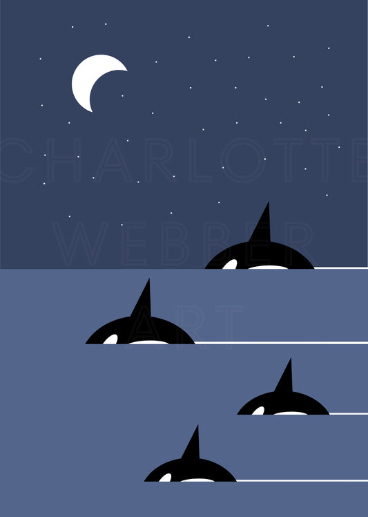 Digital Print of Pod of Orca Whales with Four Members A4 Art Print 'Four Pack'