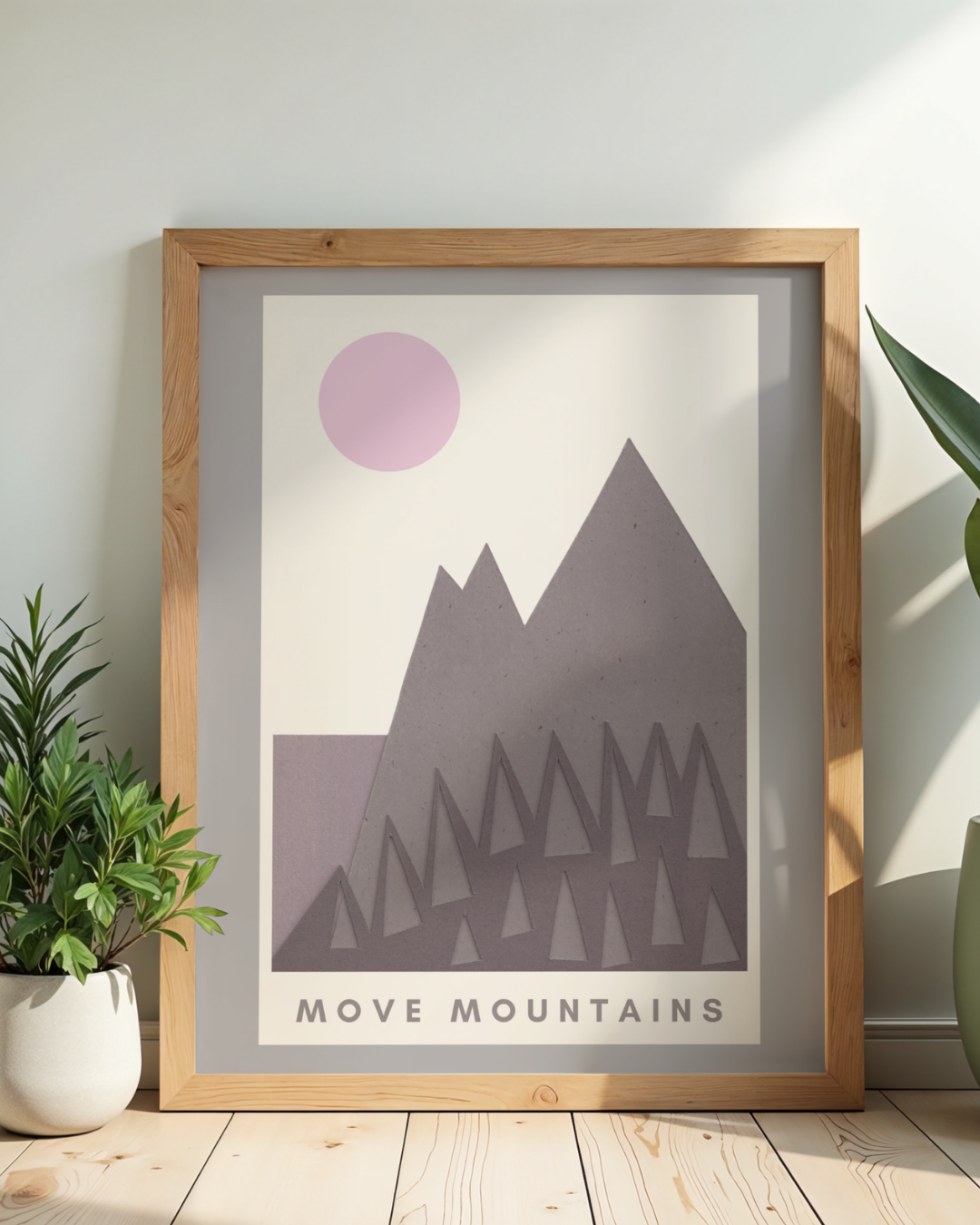 Digital Mountain Print with Hand Cut Paper Detail A4 Limited Art Print 'Move Mountains'