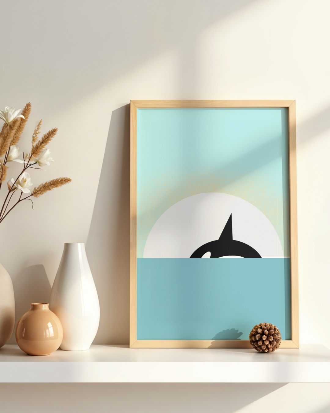 Digital Print of Orca Whale Swimming in Turquoise Ocean A4 Art Print 'Surface'