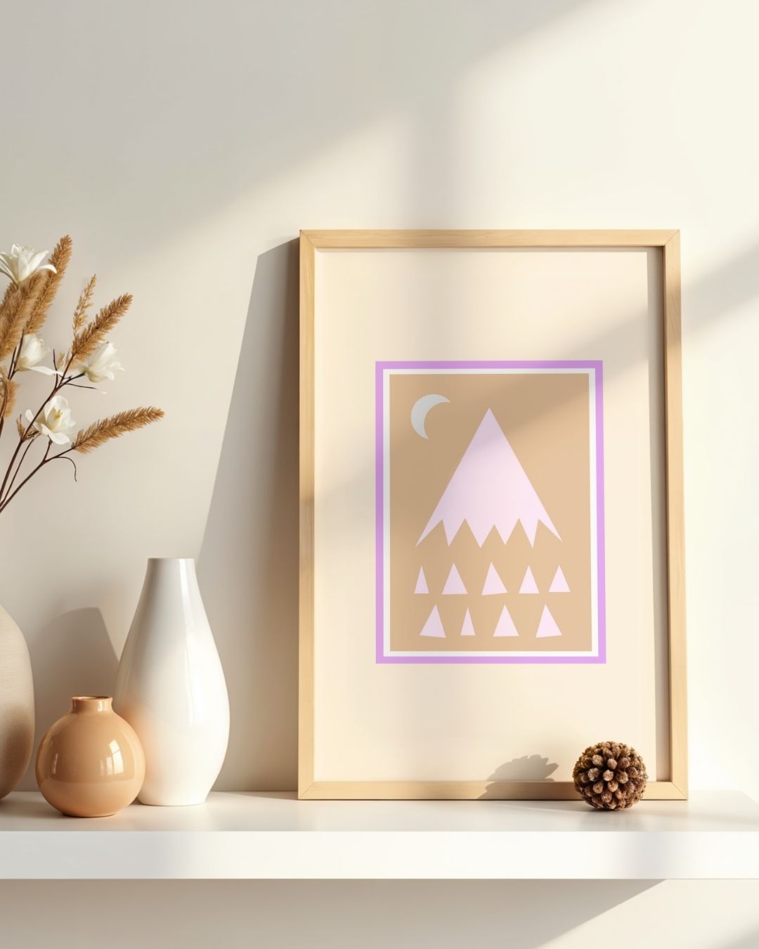 Digital Print of Mountain Scene with Crescent Moon A4 Art Print 'Crescent'