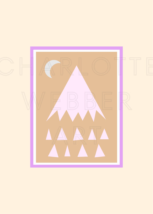 Digital Print of Mountain Scene with Crescent Moon A4 Art Print 'Crescent'