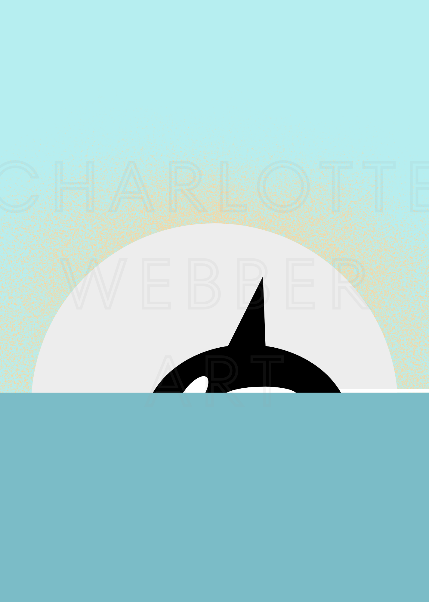 Digital Print of Orca Whale Swimming in Turquoise Ocean A4 Art Print 'Surface'