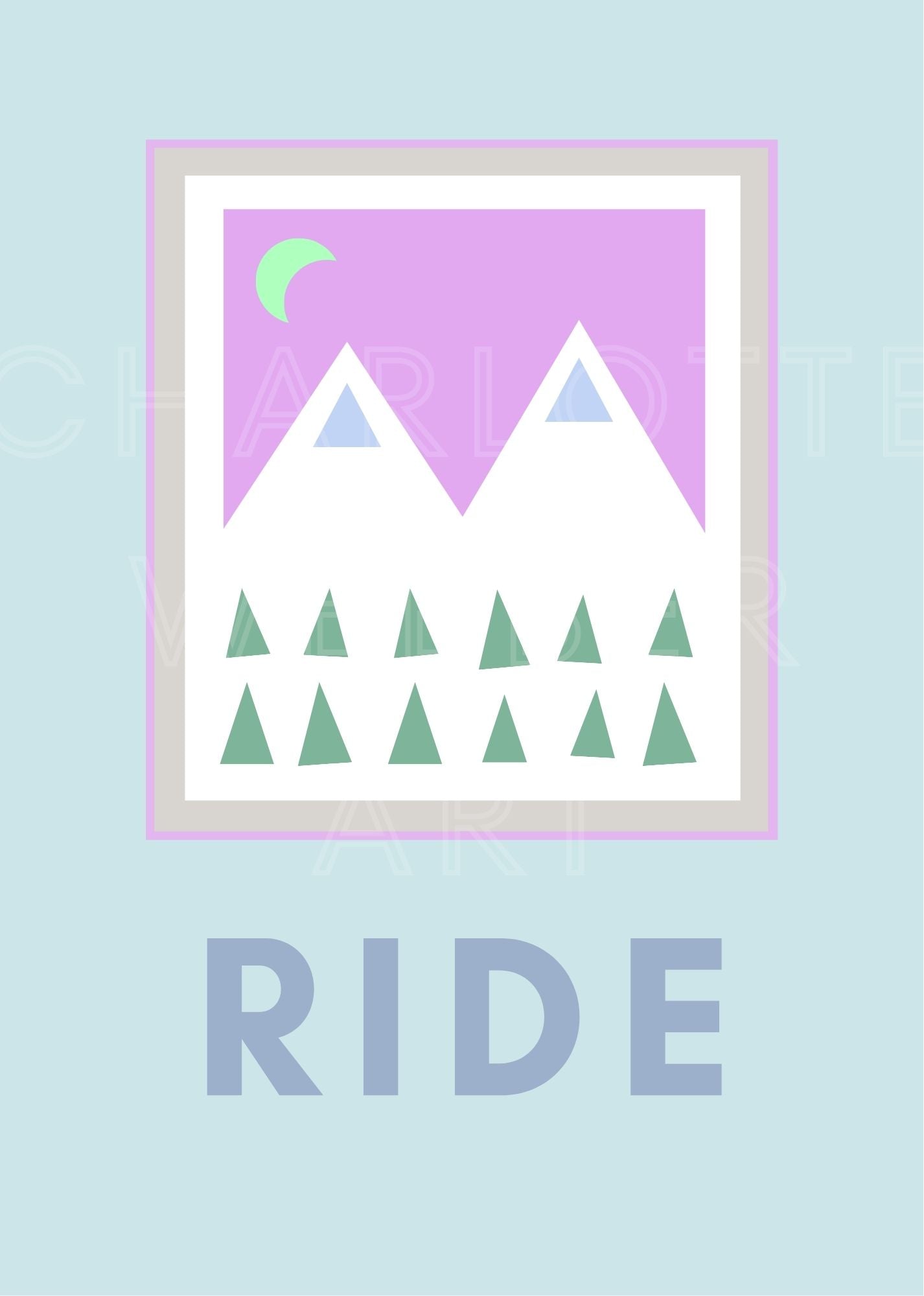 Mint Green Graphic Mountain Limited Art Print 'Ride'