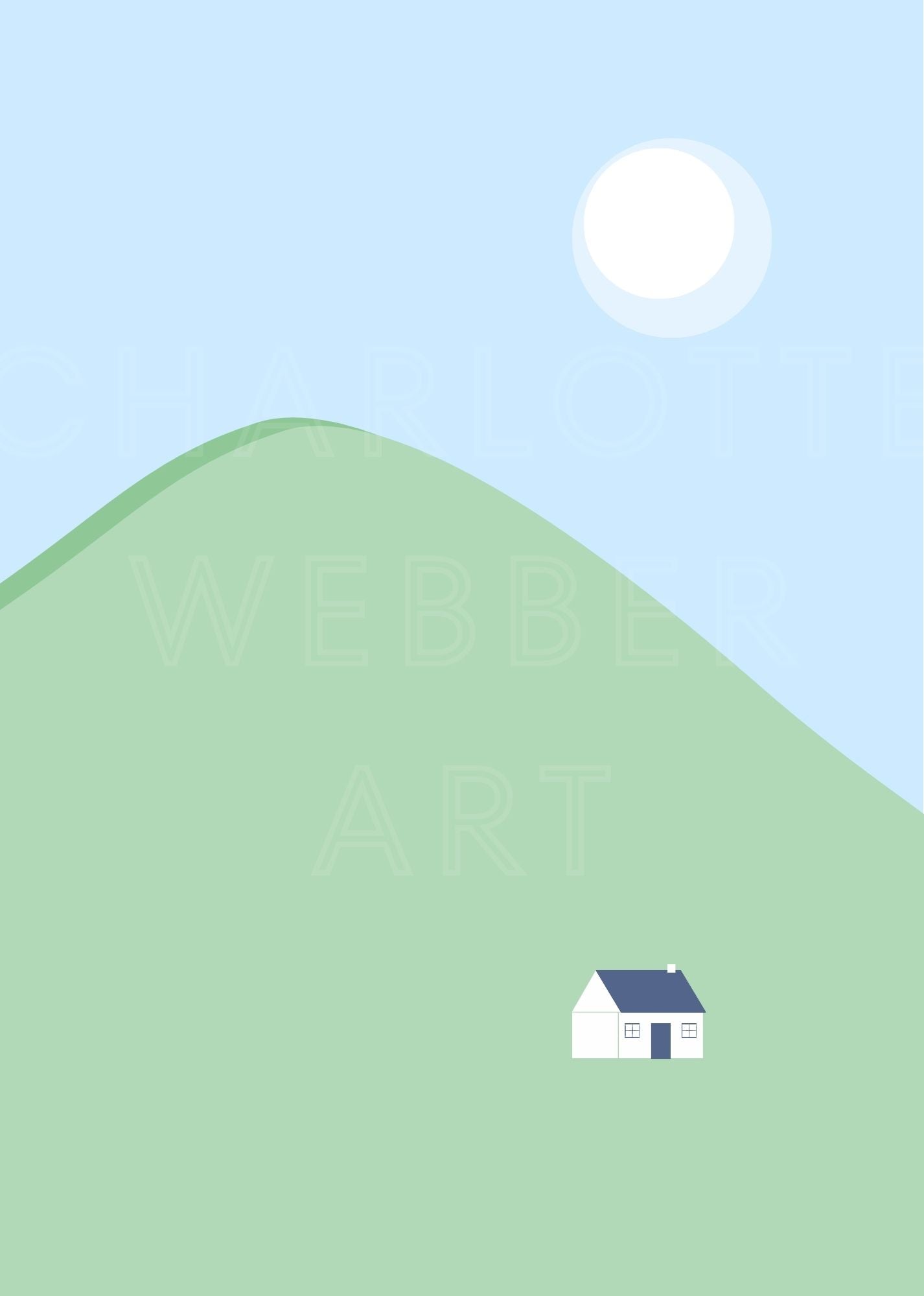 Digital Print of Cottage on Hillside A4 Art Print 'House on the Hill'