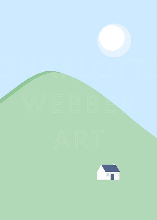 Digital Print of Cottage on Hillside A4 Art Print 'House on the Hill'