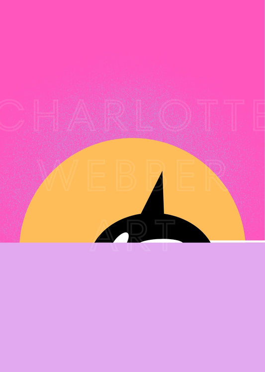 Pink Orca Whale at Sunset Limited Art Print 'Sundown'