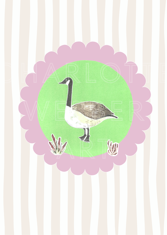 Canada Goose Illustration on a Neutral Stripe Background A4 Limited Art Print 'Hey Goose'