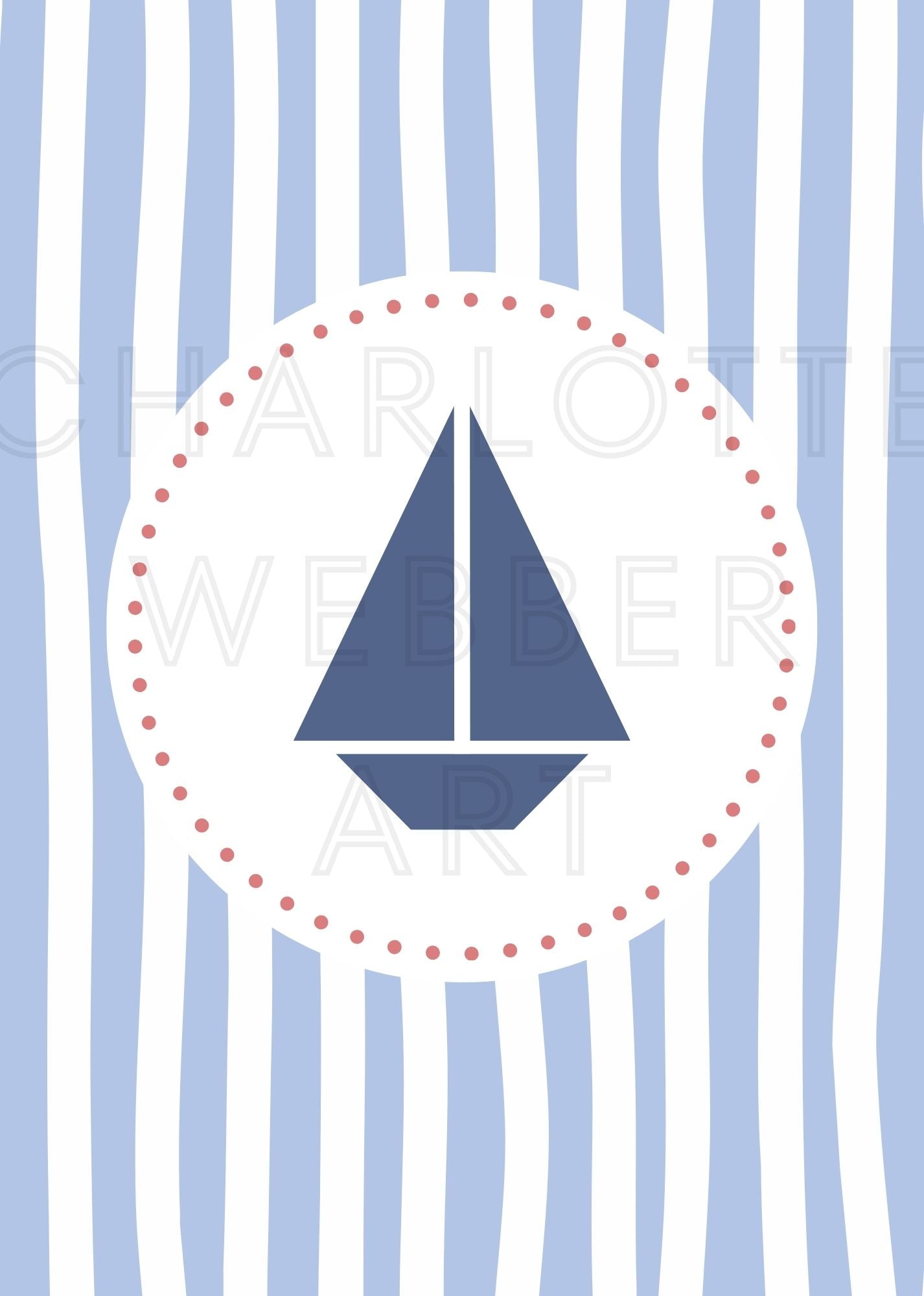Blue Boat Striped Limited Art Print 'Sailor'