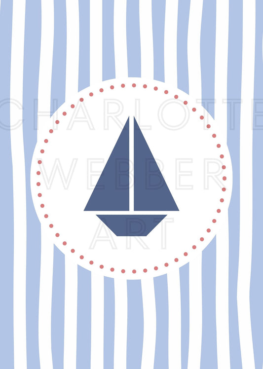 Blue Boat Striped Limited Art Print 'Sailor'