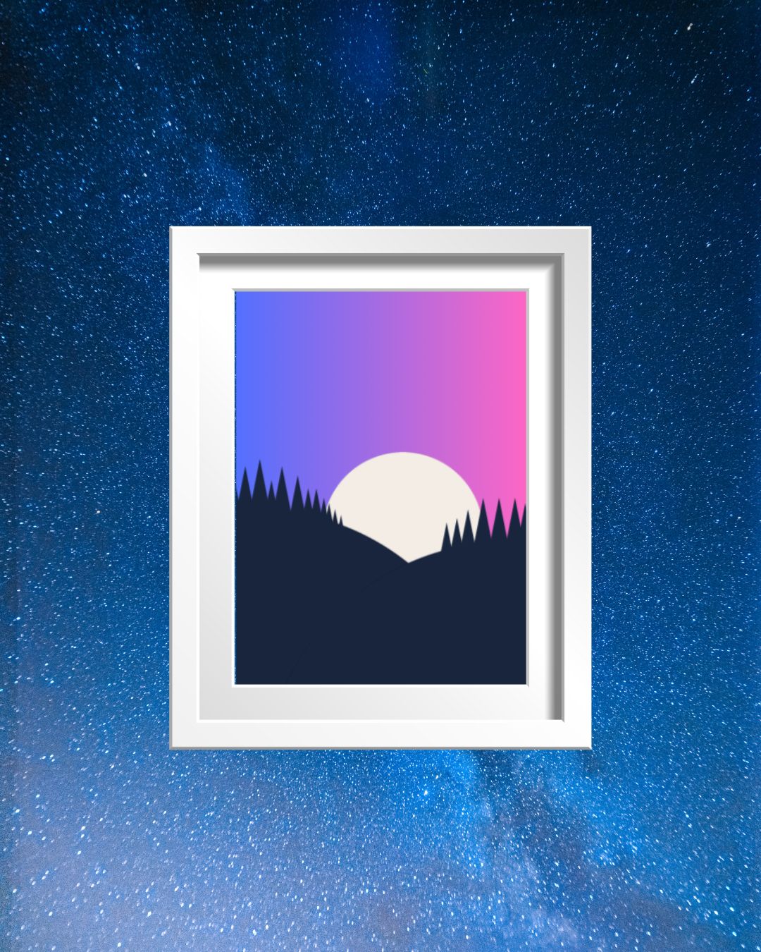 Moon rising over mountain landscape