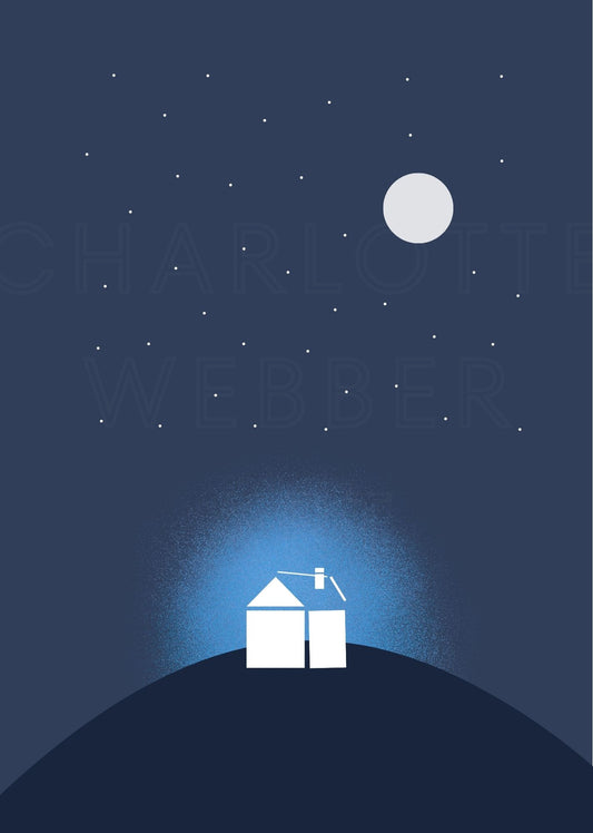 Moonlit night cabin art print.