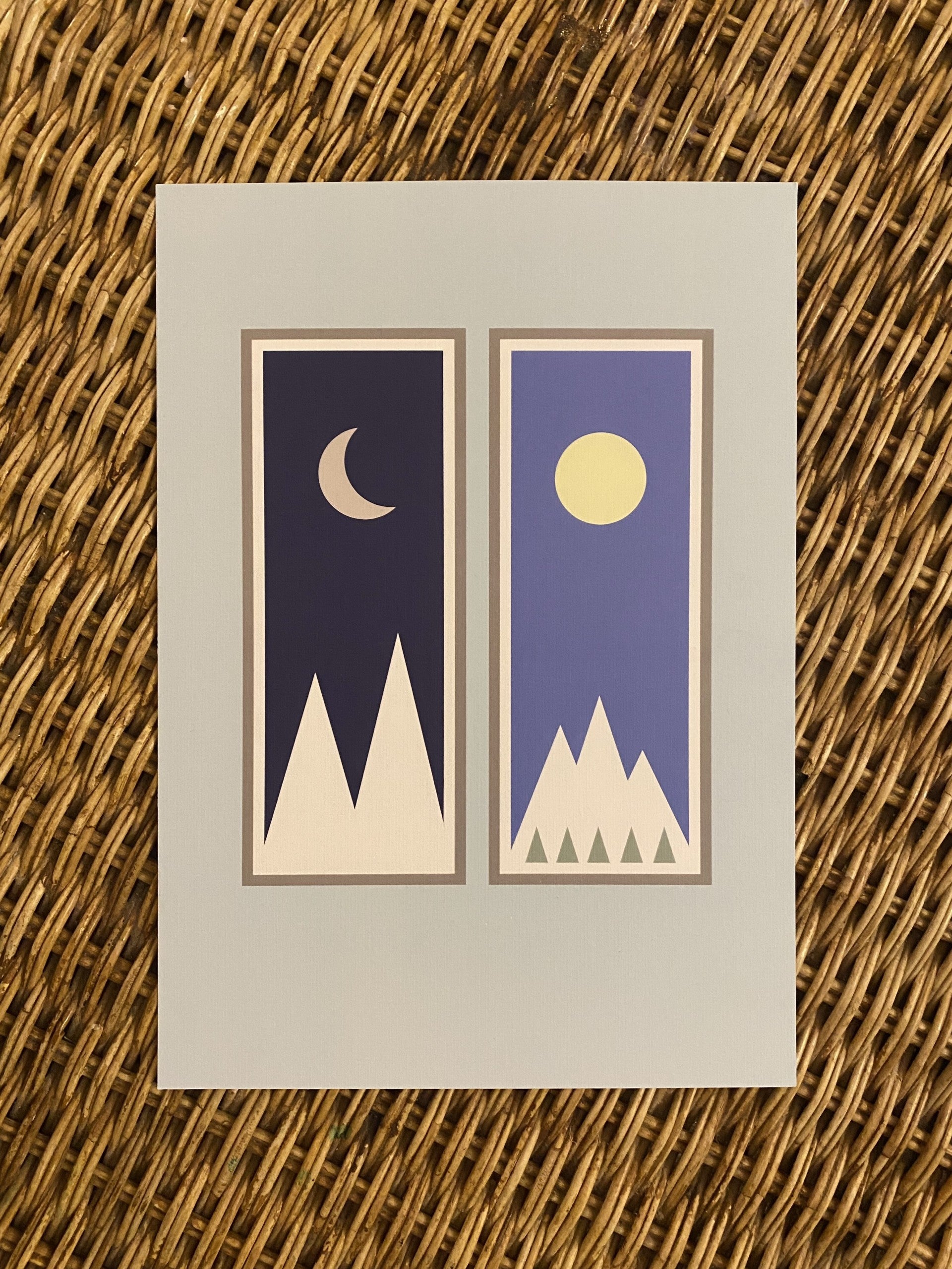 Night & Day art print showing day and night mountain scenes