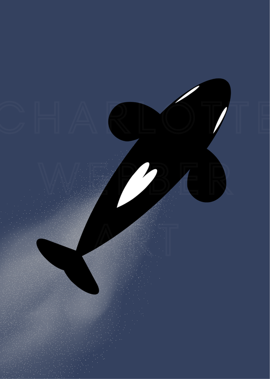 Orca Whale Swimming at Night Limited Art Print Matriarch