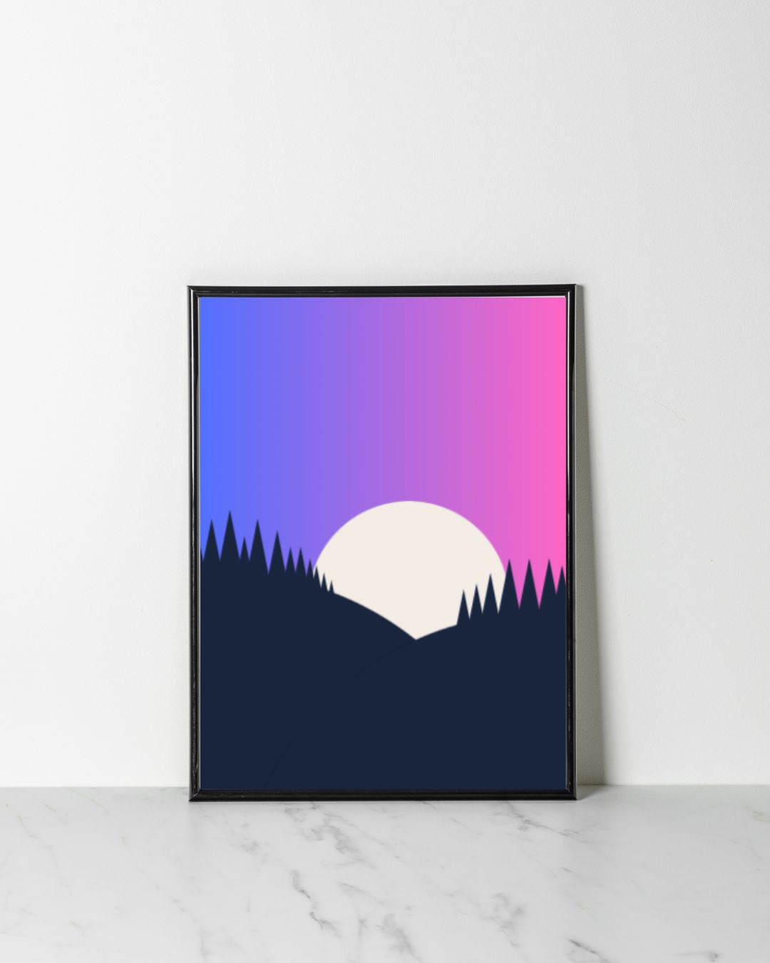 Moon Rising art print with supermoon over silhouetted landscape