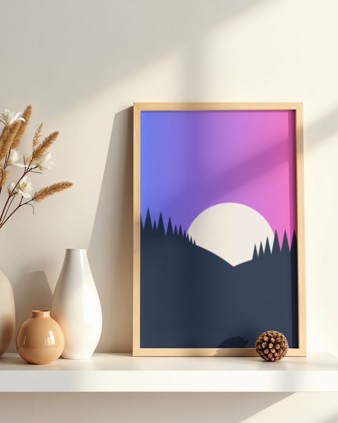 Supermoon rising over mountain landscape